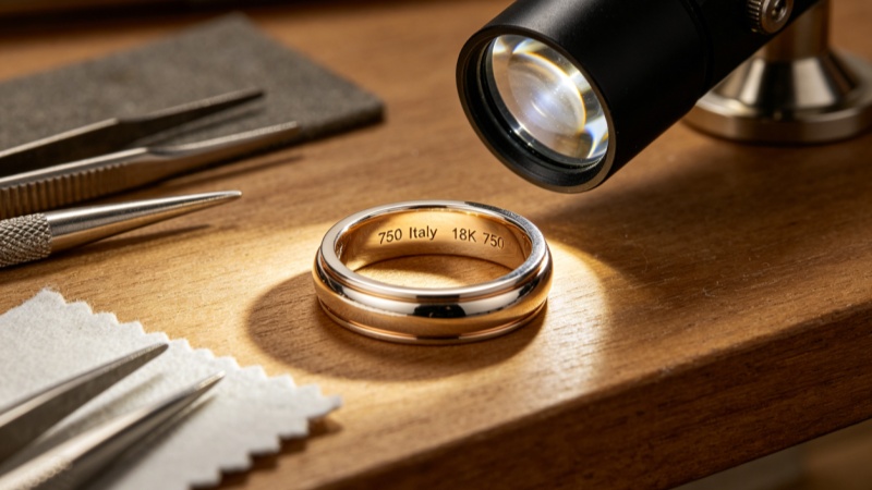 Last but not least, you can check for stamps inside the ring bands, back of earrings and at clasps of chains.