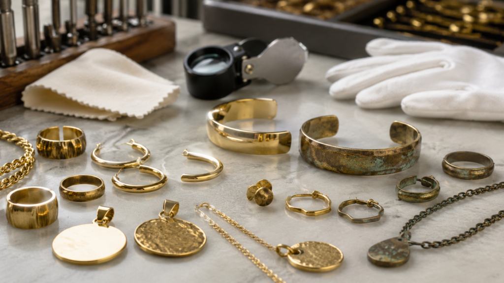 Brass jewelry is popular in fashion jewelry because it is affordable, easy to shape, and suitable for rings