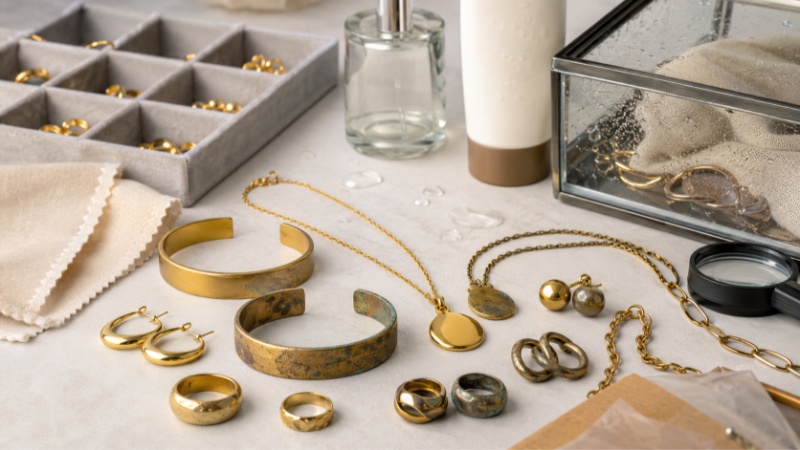 Even good brass jewelry may change color if it is worn daily in high-sweat