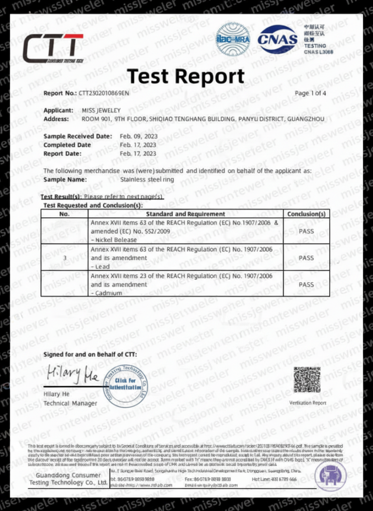 Third-Party Laboratory Test Report (CTT Certified)