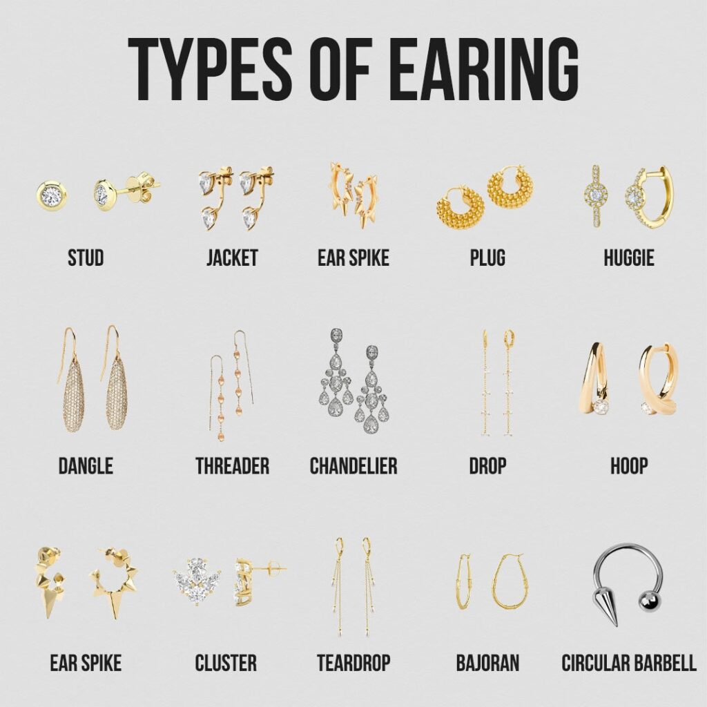 Different styles of ear studs