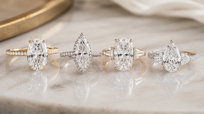 Popular product directions include oval solitaires, marquise hidden halos