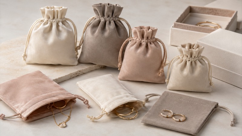 Soft jewelry pouch protects rings, earrings, necklaces and bracelets with a refined brand look