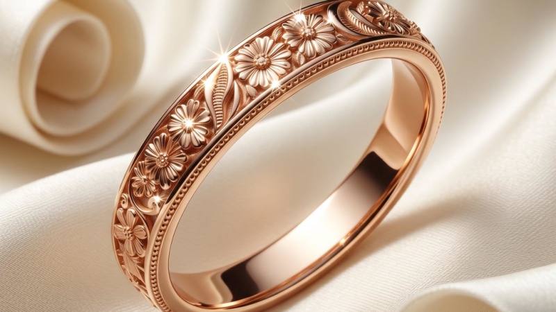Rose gold contains about 22-23% copper and rest 2-3% silver.