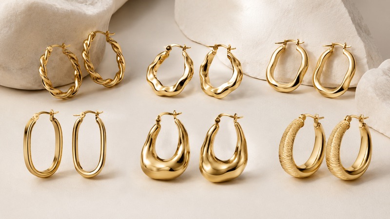Sculptural hoops replace the basic circle with twisted, irregular, wave-shaped