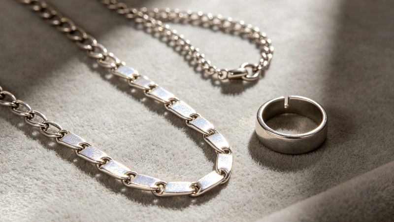 This category includes silver-plated jewelry where a thin silver layer is applied over a base metal core.