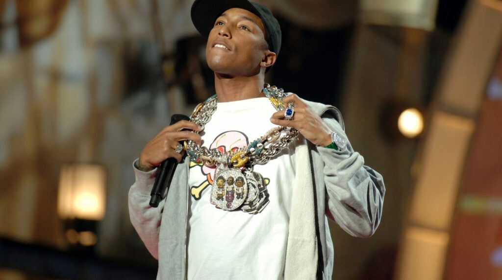 Pharrell Williams represents a more experimental direction in hip hop jewelry, where artistic