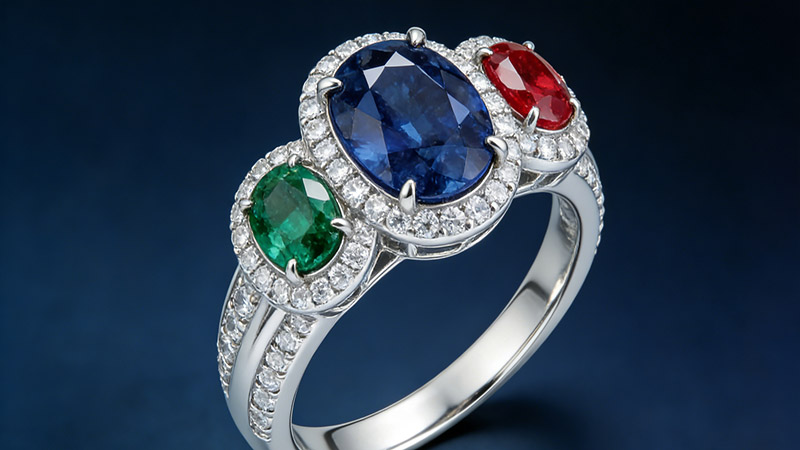 Coloured gemstones such as sapphire, emerald, and ruby enhance diamond alternatives in engagement rings