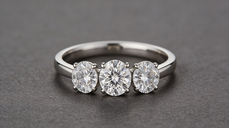 Three-stone rings symbolise the past, present, and future. 
