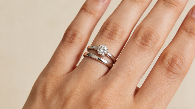 It's the Engagement rings paired with wedding bands, and both on same ring finger.