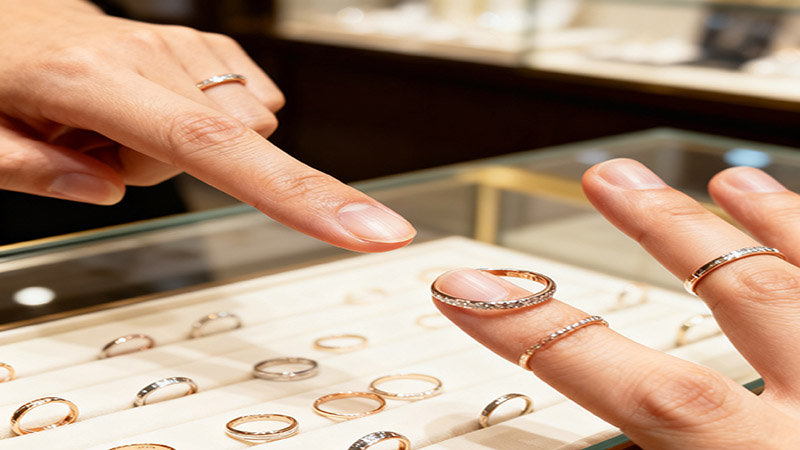 You can try on rings of various sizes at the store to find a style that fits just as well.