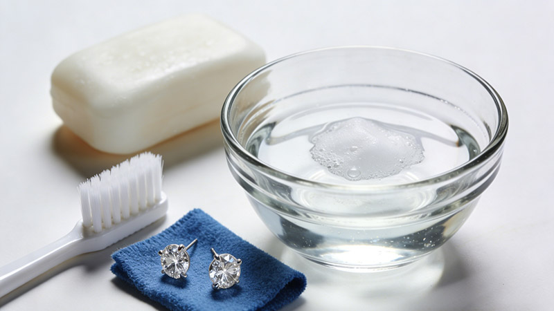 Gently scrub around the setting. Now rinse and dry with a lint-free cloth.