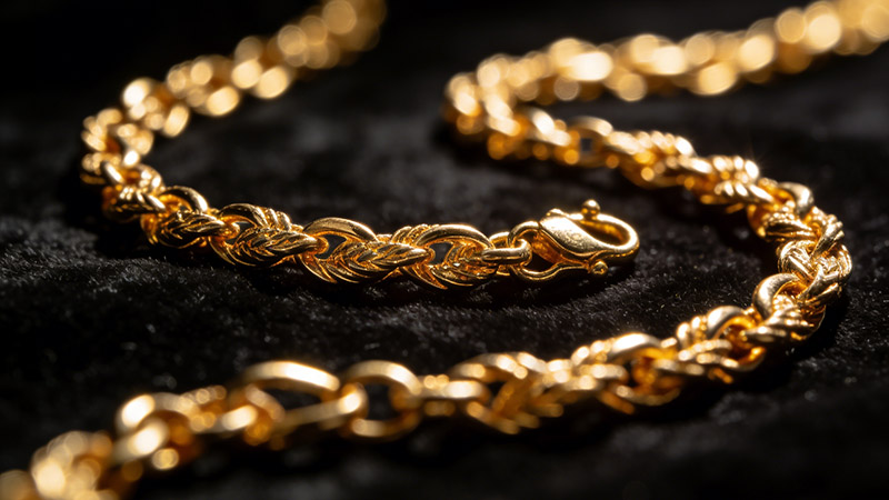 18K gold is often used in high-end and designer chains due to its visual appeal.